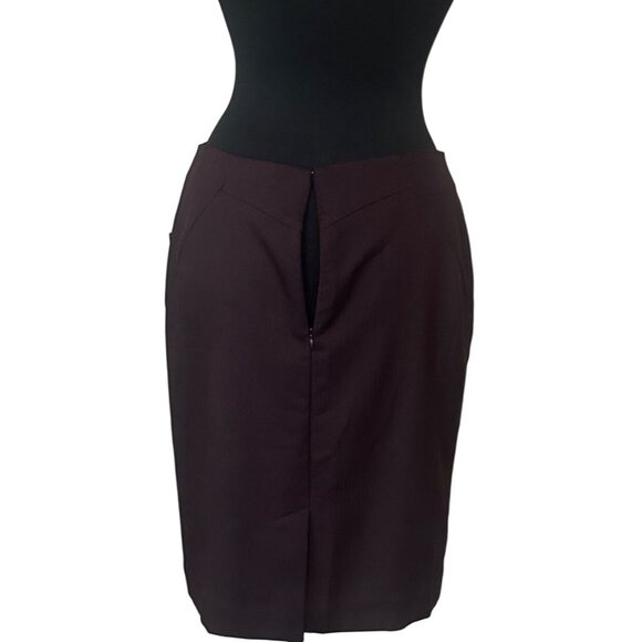 Worthington Burgundy Black Pencil Skirt Check Pattern Poly Blend Women's Size 8 - Picture 4 of 16